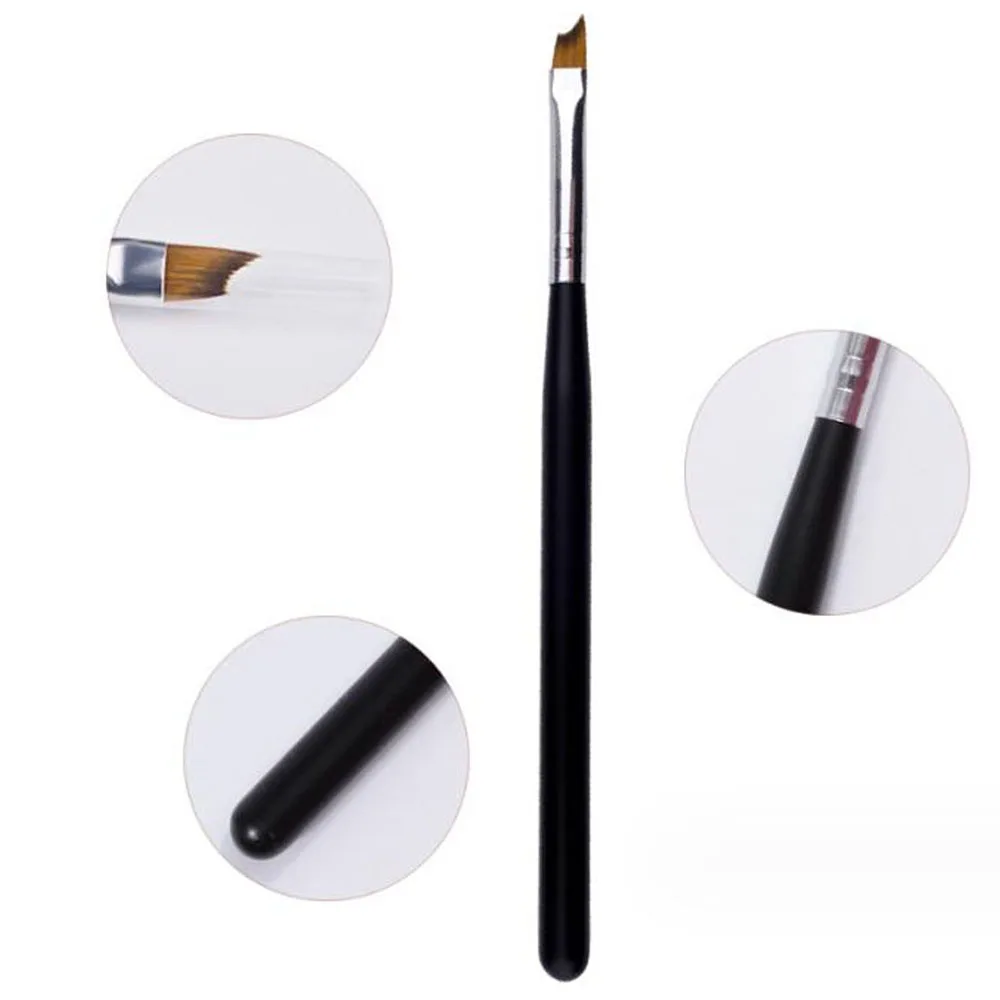1Pc French Nail Brush 16CM Crescent Oblique French Tip Brush Silver Black Handle French Painting Drawing Tools Nail Art Supplies