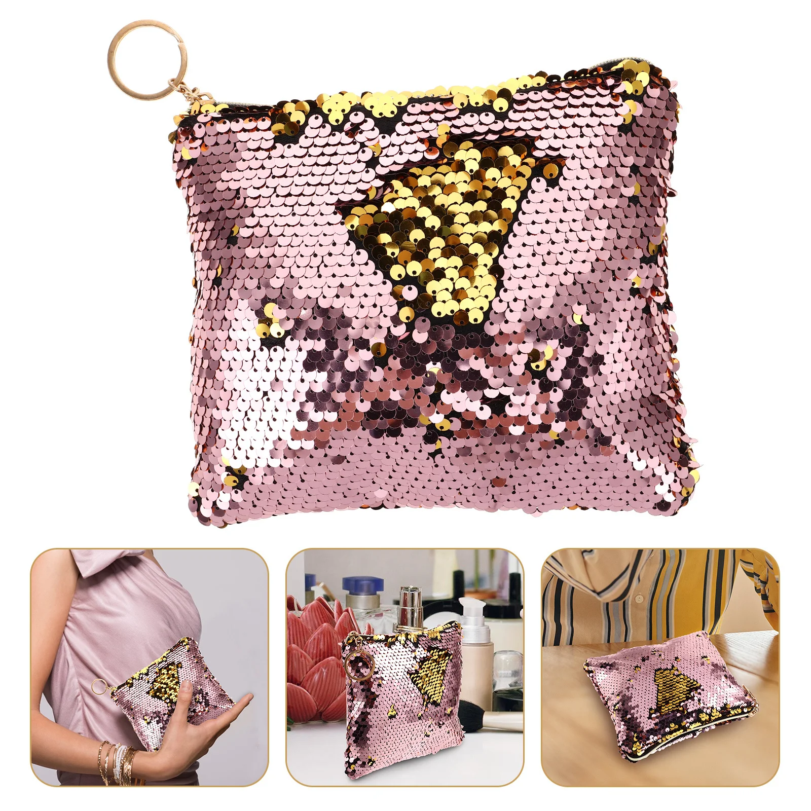 

1 Piece Sequined Bag Pink Fashion Purse for Women Elegant Handbag Storage Wallet Phone Keys Cards Daily Use Party Gift