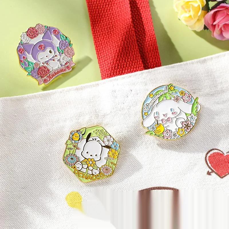 10pcs Sanrio Kuromi Brooch Cartoon Cinnamoroll Pochacco Badge Metal Student Creative Brooch DIY Accessories For Children Gifts