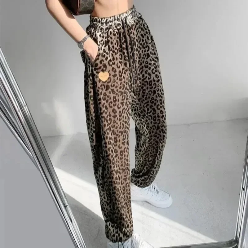 Women Casual Leopard Print Ankle Length Pants 2023 High Waist Drawstring Pant Loose Jogger Fashion Plus Size Ladies Trousers Pop