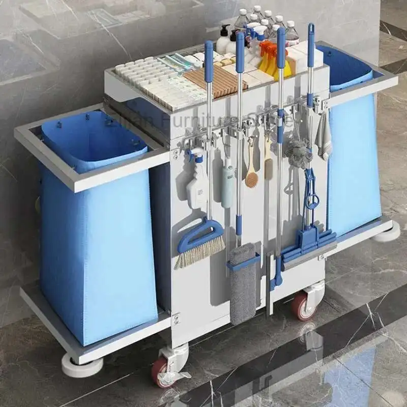Carrello in acciaio inossidabile Carrello per verdure commerciale Carrello in ferro rotante di alto stile Utilità Janitorial Sala da pranzo Gold Service Wagon Hotel