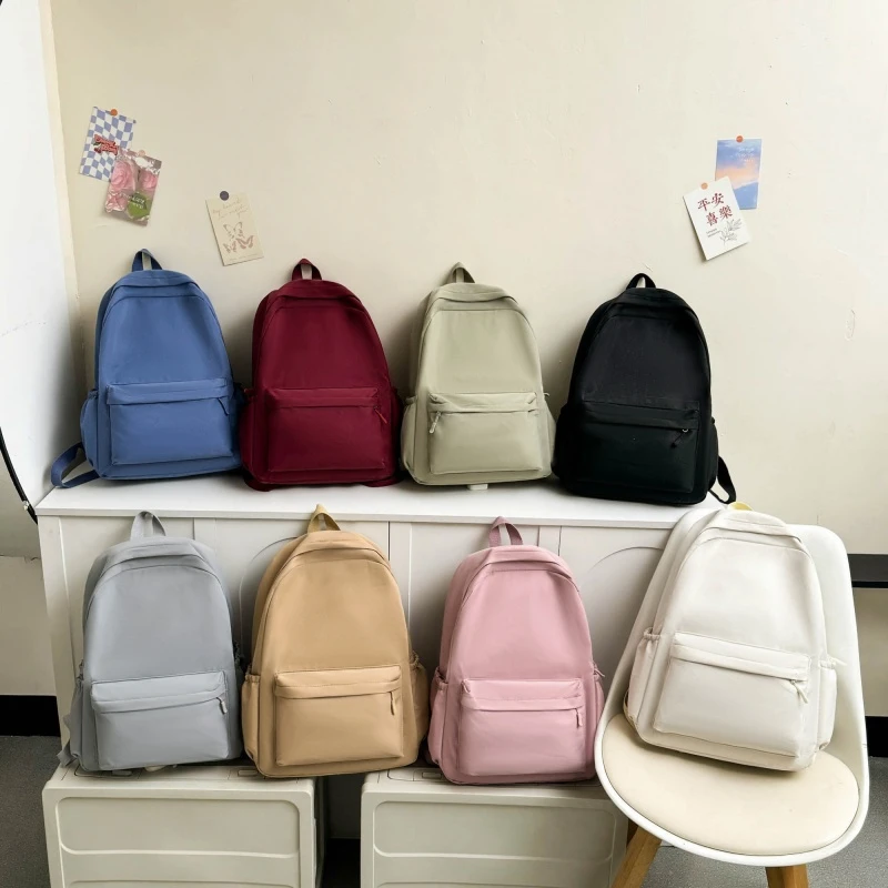 

Waterproof Nylon Backpack for Women Simple Solid Color Bookbag Travel Backpack for Student Girls