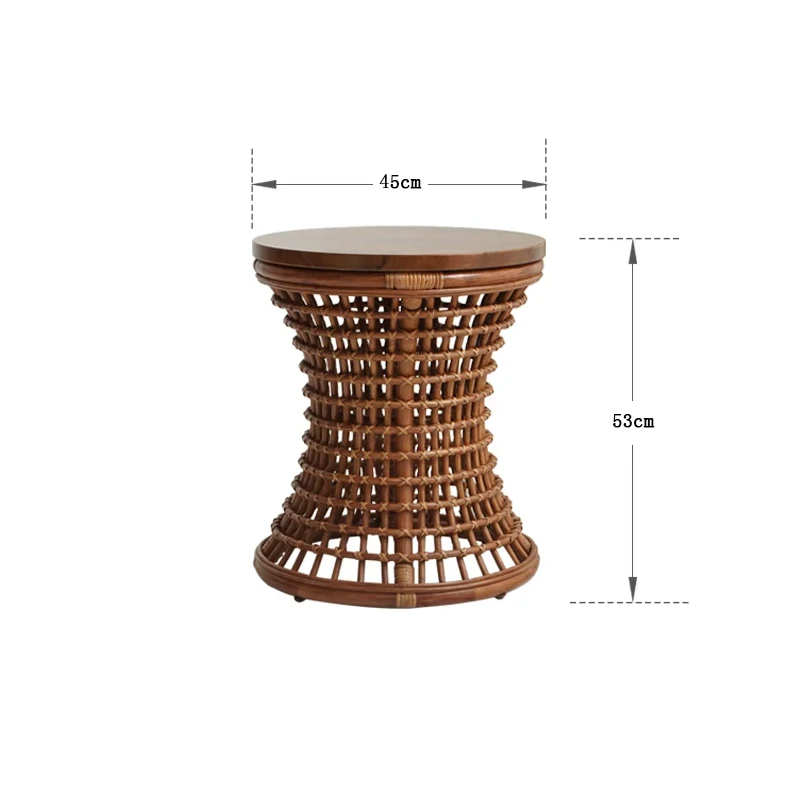 u*-Vine Woven Coffee Table,Solid Wood Round Tea Table,Modern Weaving Storage Desk,Home Living Room Sofa Side Table,Retro Furnitu