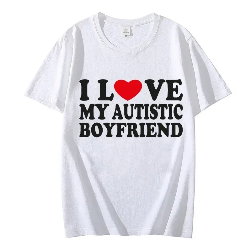 I Love My Autistic Boyfriend/Girlfriend Printed T-shirts for Men Women Couple Matching Clothes I Heart My Autistic BF/GF Tshirts view 3