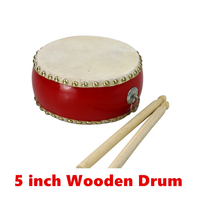 

5 Inch Wooden Flat Drum Environmental Paint Children's Red Small Drum Baby Educational Toys Children's Musical Instruments