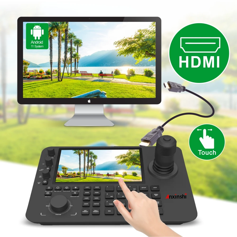 7 Inch Touchscreen Nieuwe Ptz Camera Controller 4D Joystick Controller Voor Videoconferentie RS485/RS422 Ip Ptz toetsenbord Controller
