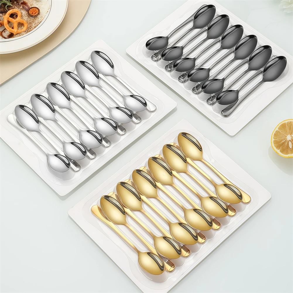 

12pcs Stainless Steel Spoon Set Teaspoons Dining Spoons Cutlery Silverware For Families Restaurants Picnics Mixing Tableware
