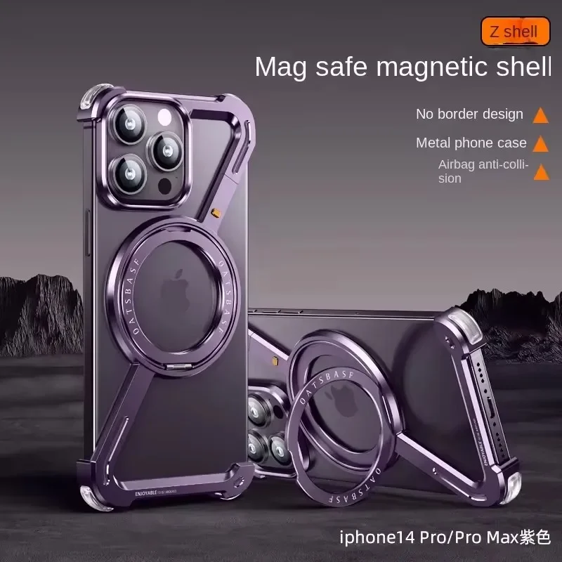 Magsafe Aluminum Alloy Magnetic Ring Stand Phone Case For iphone 15 14 13 Pro Max Metal Bumper With Stand Shockproof Back Cover