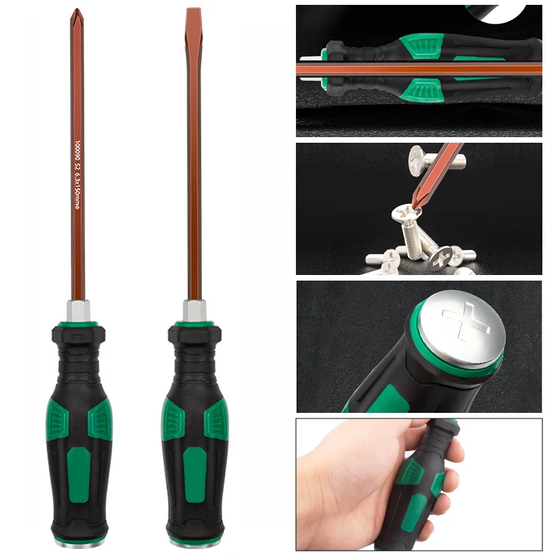 6 Inch Knockout Screwdriver One Piece Magnetic Impact Screwdriver Flat Head Phillips Nut Wrench Multifunctional Hand Tools