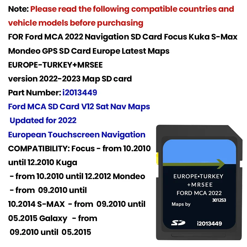 FOR Ford MCA 2022 Navigation SD Card Focus Kuka S-Max Mondeo GPS SD Card Europe Latest Maps