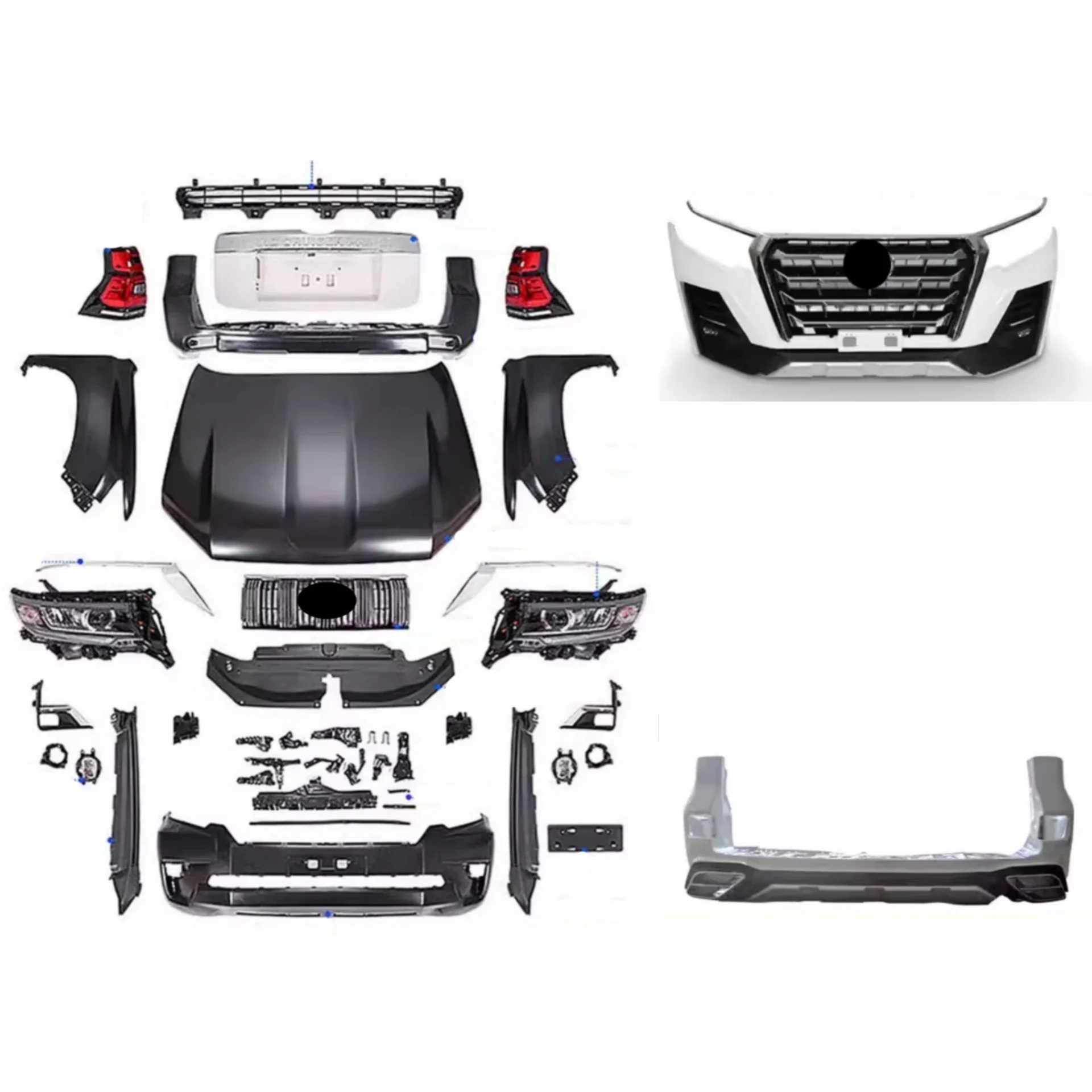 

Новый стильный автомобильный комплект для Toyota Prado 10-17, обновленный 18-23, передний и задний бампер, фара, задний фонарь, решетка капота двигателя, аксессуары