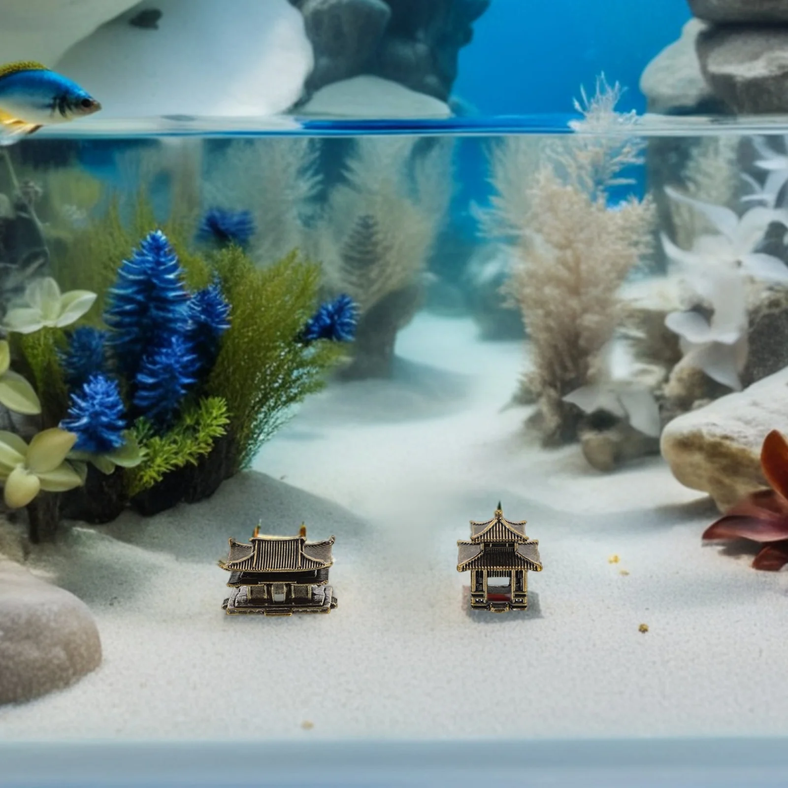 

4Pcs Vintage Chinese Style Brass Pavilion Ornament Miniature Landscape Aquarium Decor Desktop Home Pavilion Modeling Decor