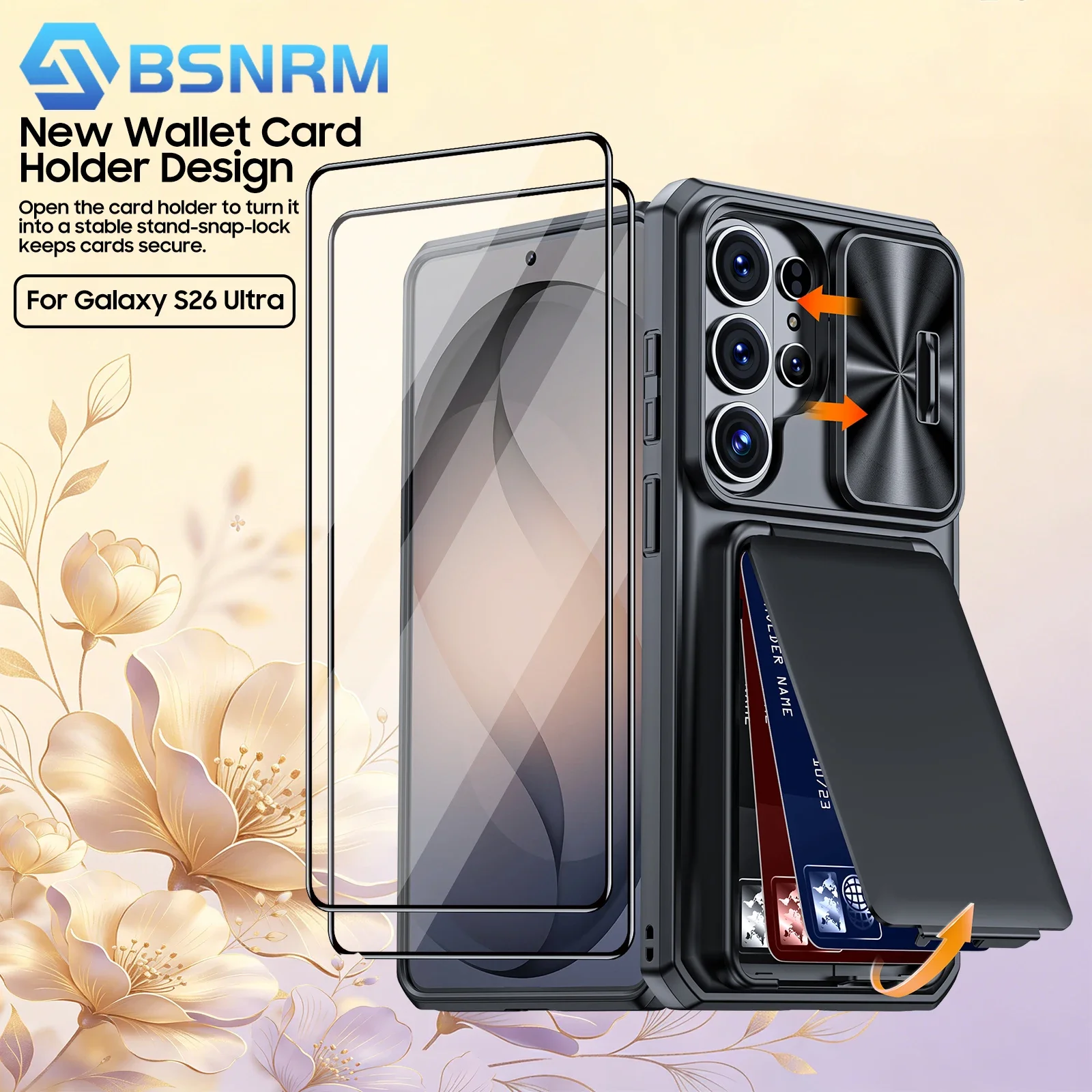 For Samsung Galaxy S26 Ultra Phone Case,Card Holder[RFID Blocking] & Slide Camera Cover & Heavy Duty Wallet Cover Case-Black
