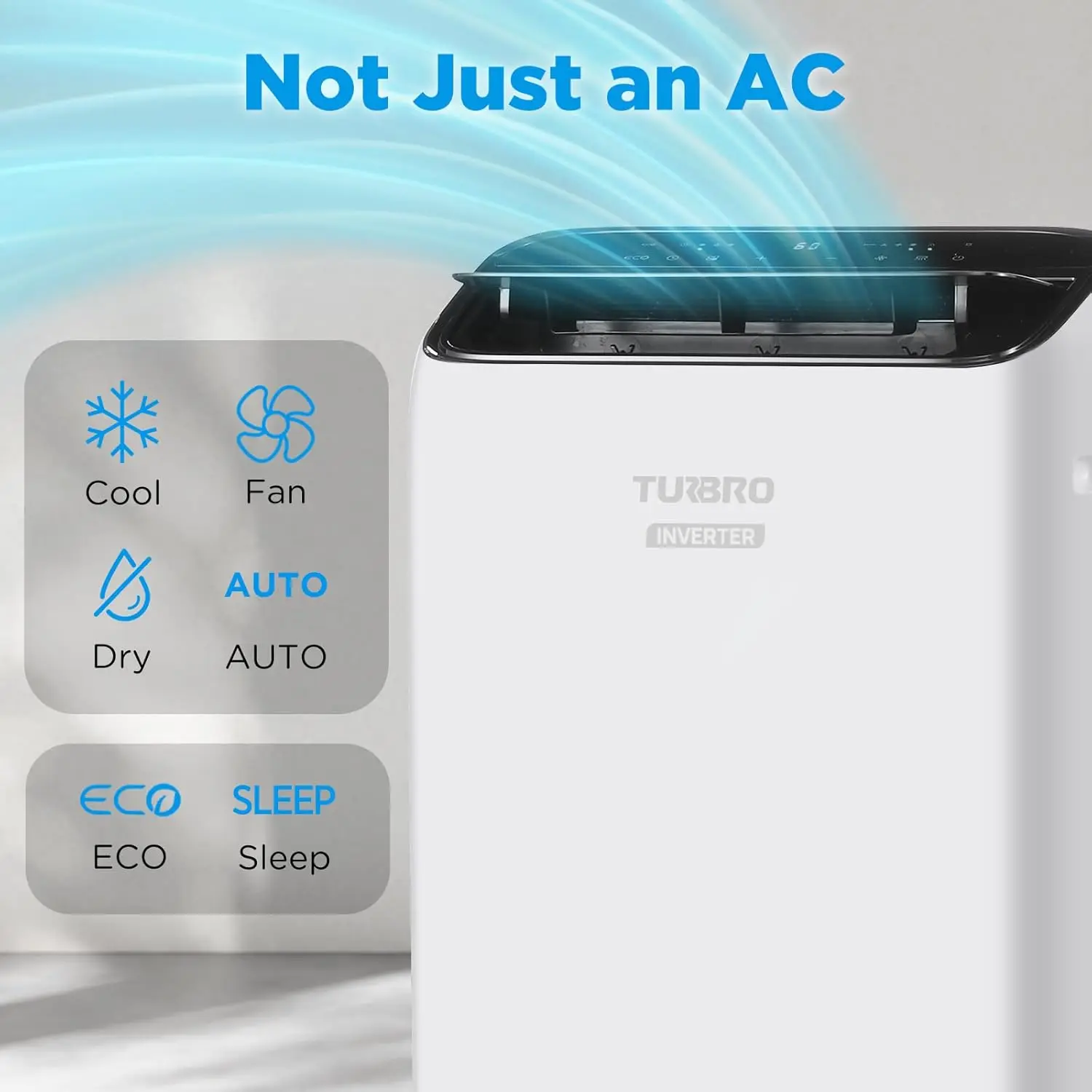 Inverter Portable Air Conditioner, High Efficiency, Quiet Operation, Cools Up to 600 Sq. Ft., Dehumi