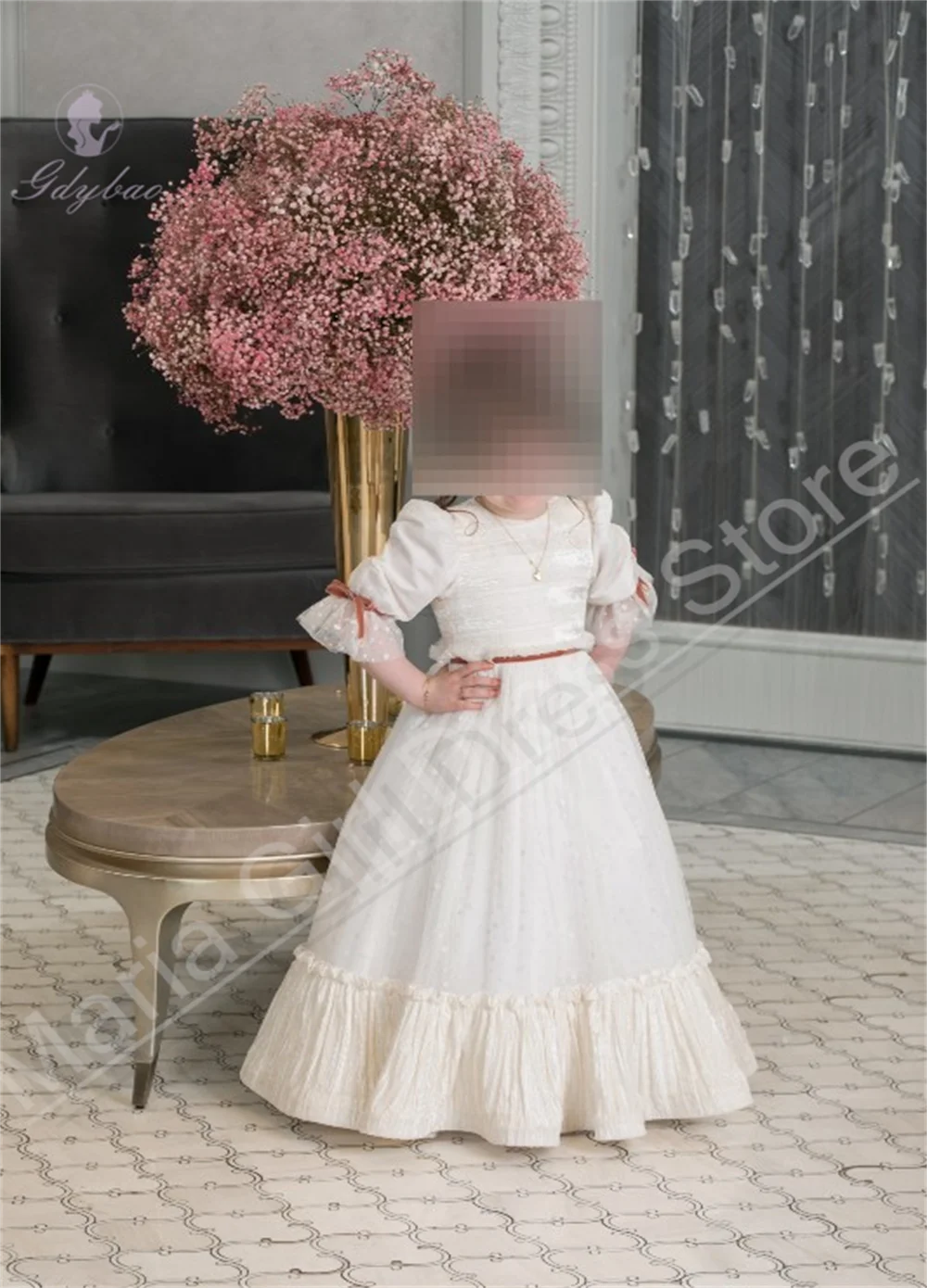

Custom Elegant Flower Girl Dresses Fluffy Half Sleeves First Communion Formal Occasions Princess Birthday Party Bridesmaid Dress