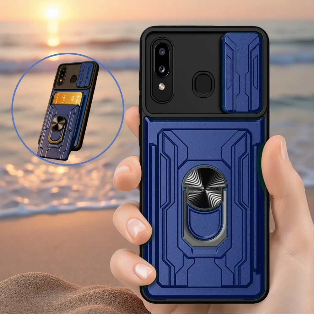 Funda para Samsung A20 / A30 con Anillo Magnético Giratorio para Montar en el Coche, Ranura para Tarjetas, Carcasa para Galaxy A20 A30