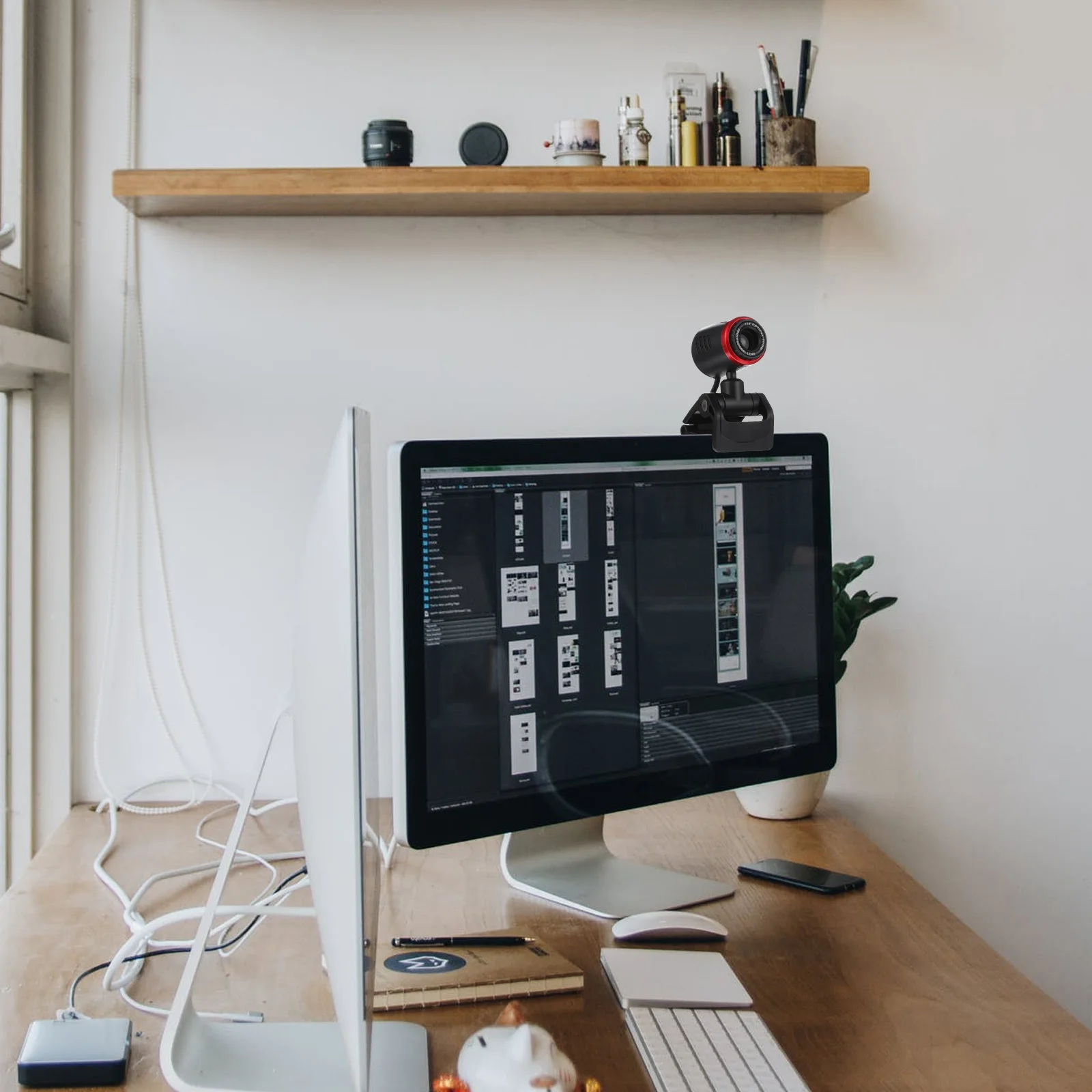 مجموعة واحدة من كاميرا ويب عالية الدقة وشحن USB وكاميرا كمبيوتر بتركيز تلقائي قابلة للدوران 360 مناسبة للبث المباشر وكاميرا مؤتمرات الفيديو عبر الإنترنت