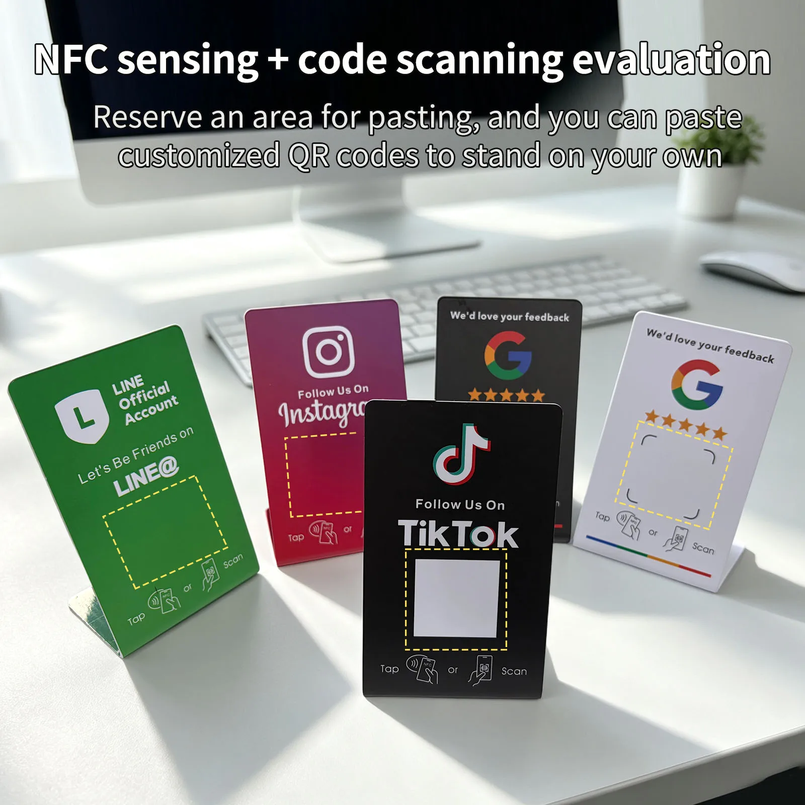 NTAG215 NFC Table Stand Card Programmable Google Review Display Stand 13.56MHz QR Code Feedback Sign For Store Shop Salon