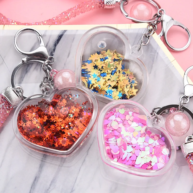 Heart Powder Moving Liquid Keyring Fantasy Keychain Glitter Quicksand Star Keychain Car Key Pendant Birthday Gift Purple