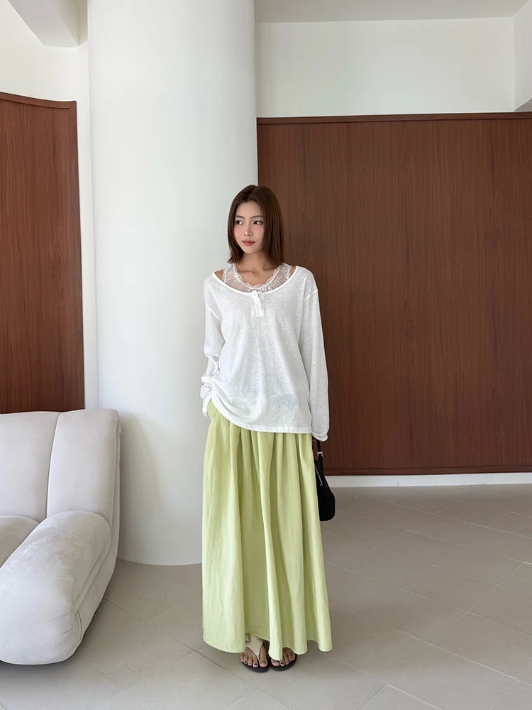 

Комплект из двух предметов: женская футболка с длинным рукавом и полупрозрачным эффектом в корейском стиле Yiyou2026 для ранней весны, топ-накидка для защиты от солнца