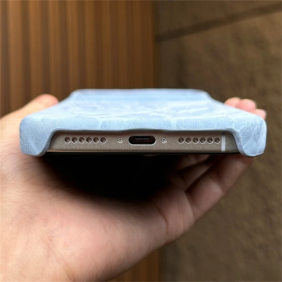 حافظة جلدية مغناطيسية من قماش الدنيم Pu لهاتف آيفون 17 Air 16 Plus 15 14 13 Pro Max 17p غطاء رفيع نصف إطار لاسلكي لـ Magsafe