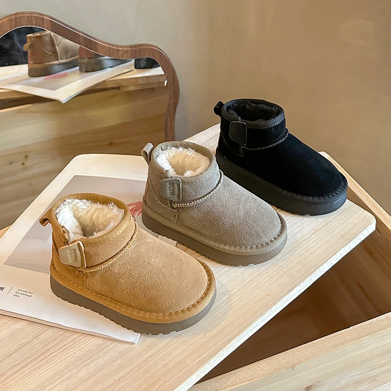 

Kids Snow Boots Korean Style Soft Bottom Children Ankle Boots Versatile Non-slip 2025 Winter New Girls Warm Boots with Thick Fur
