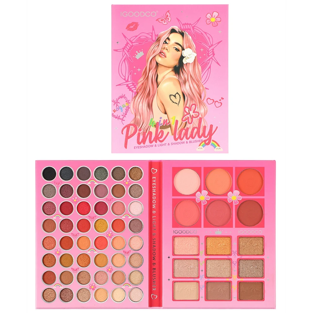 63 colori Pink Lady Matte Eyeshadow Palette Book Glitter Blush Pigment Maquillajes Para Mujer trucco professionale per occhi viso