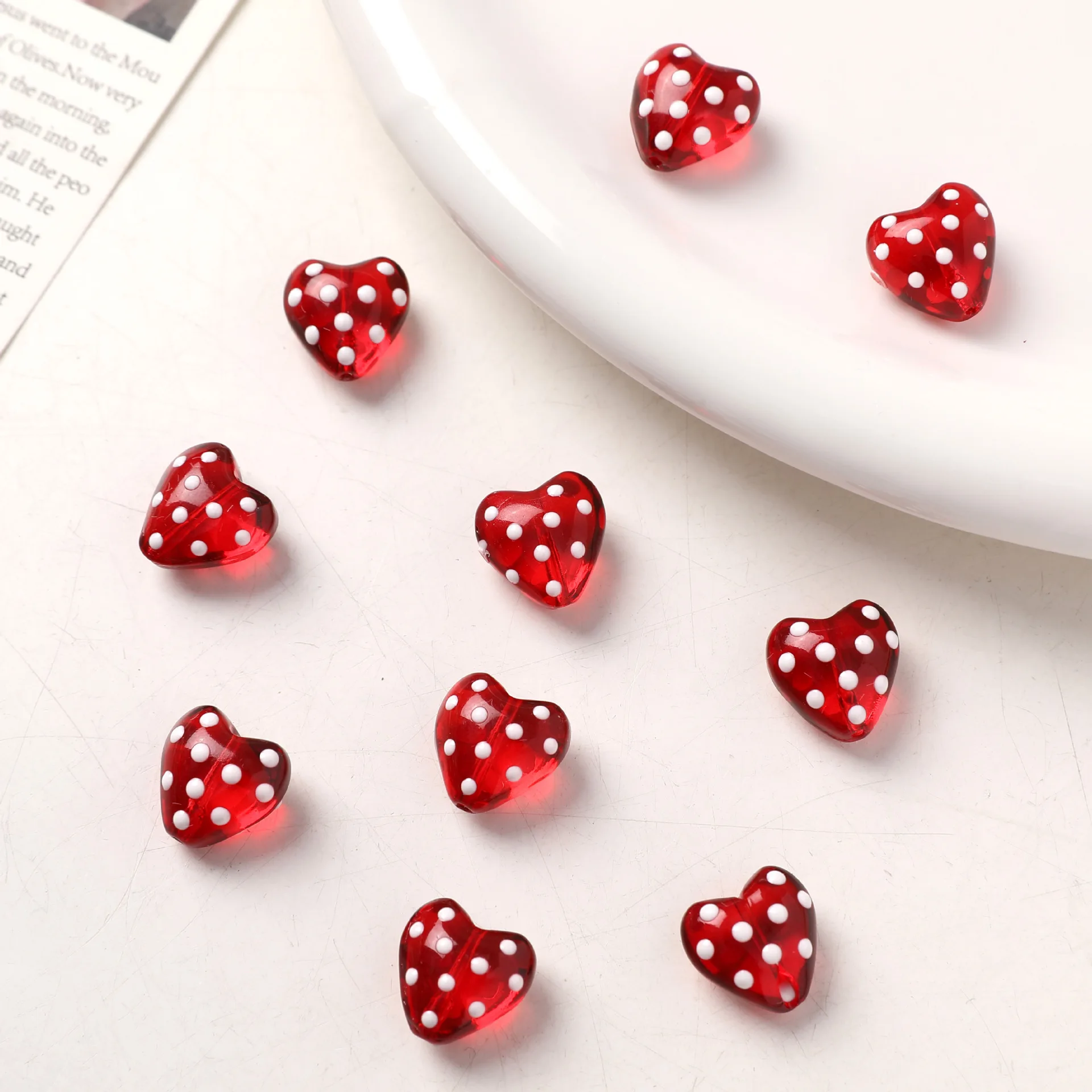 5 Stück 14 mm Tropfen Öl rote Herzform Perlen Glas lose Distanzperlen Charms für Schmuckherstellung DIY Halskette Armband Zubehör – Detail 2