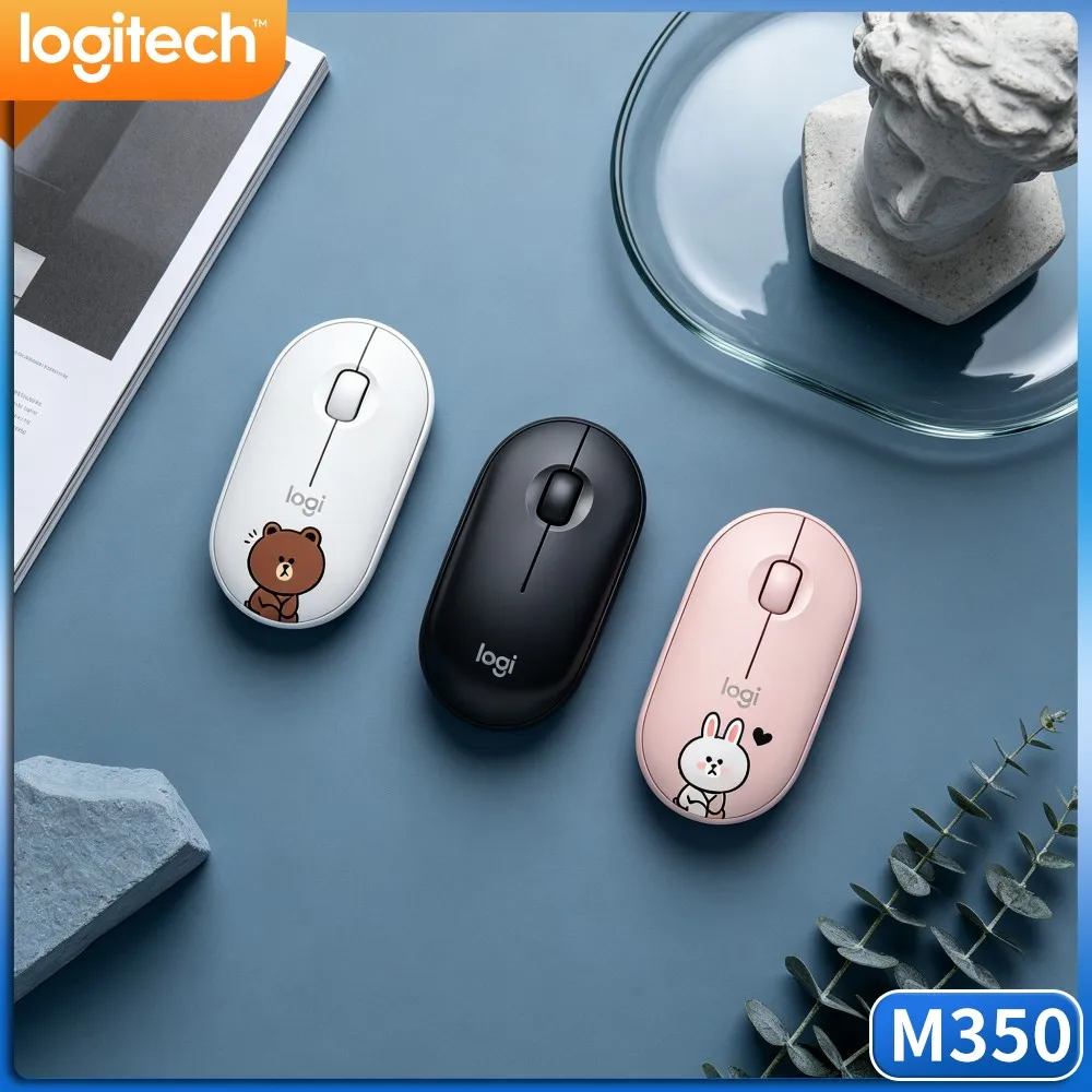 Logitech M350 Pebble Wireless Mouse Dual Mode Bluetooth & 2.4G USB Receiver Silent Slim Portable Office Mice for PC Mac iPad