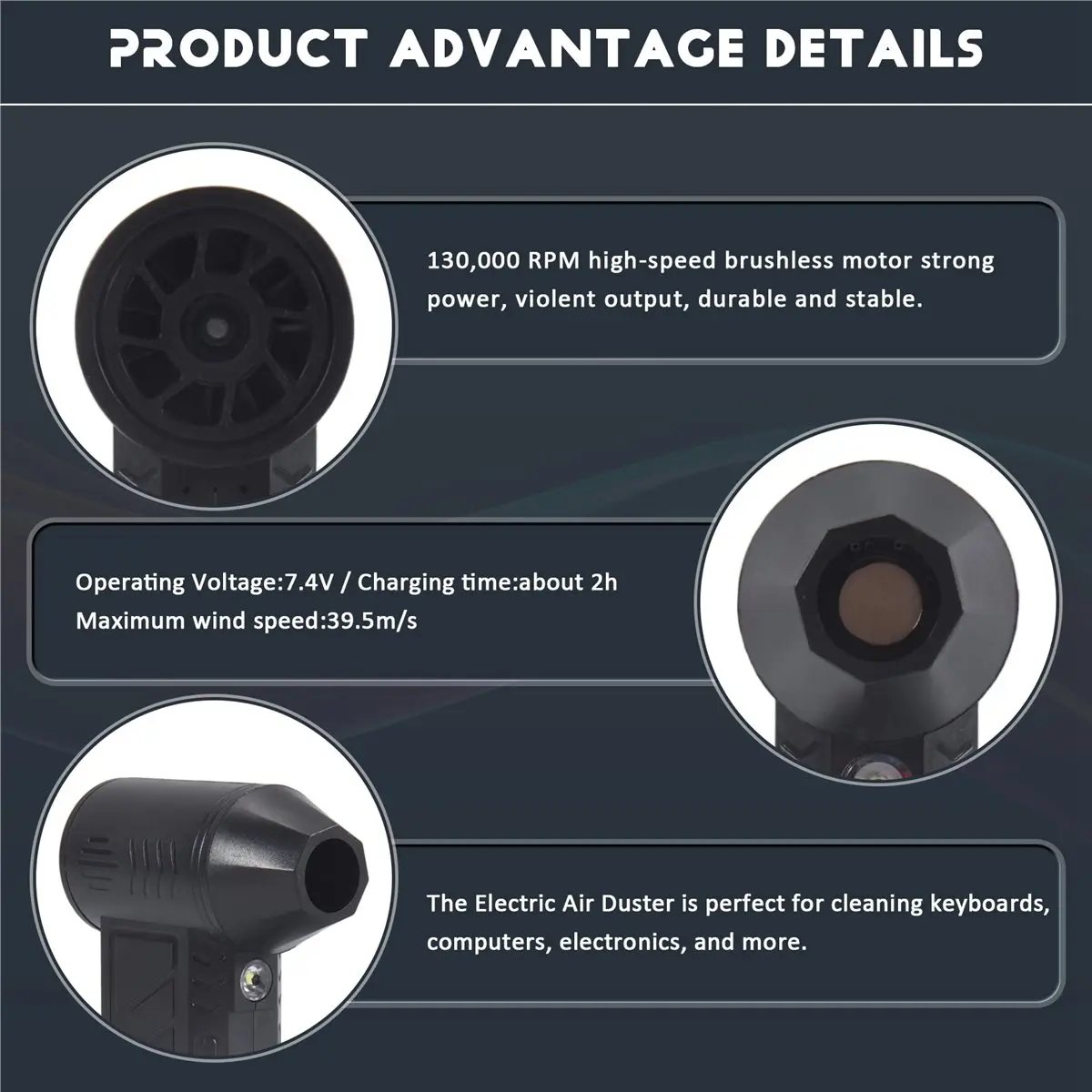 A48U Mini Air Blower with Extra Nozzle 130000RPM Fan Wind Speed 39.5m/S Electric Blower Blowing Dust Dryer