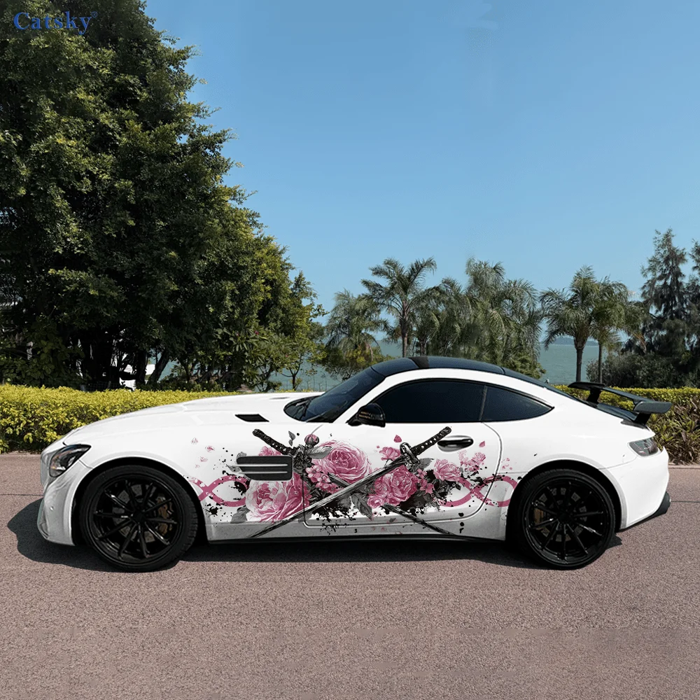 

Colorful Flower Swords Car Side Sticker Decoration,PVC Waterproof Scratch Resistant Decal, Car Protection, Auto Accessories Gift