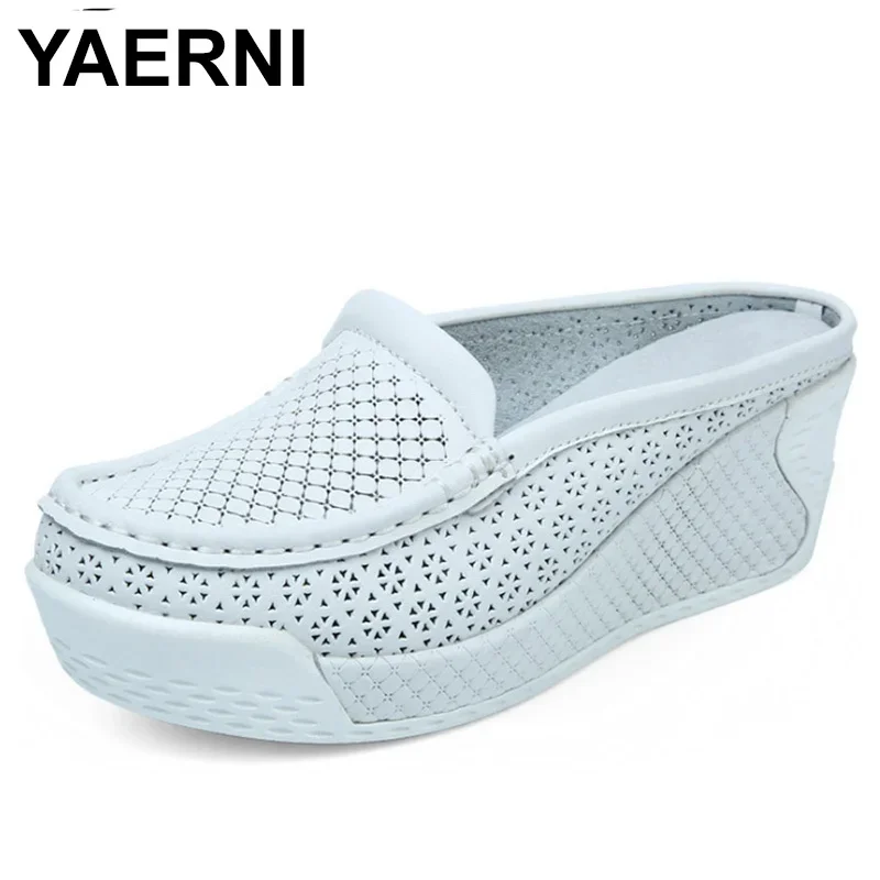 YAERNI Women Summer Casual Slingbacks High Heels Pumps Slip On Shoes For Women Mesh Female Platform Wedges Shoes Woman E883