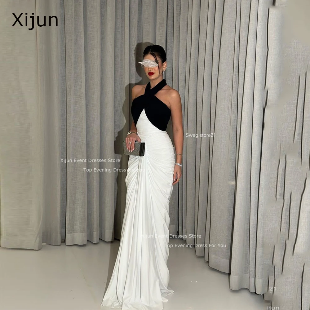 

Xijun Elegant White And Black Evening Dresses Taffeta Pleats Long Prom Gowns Formal Saudi Arabric Party Dresses Vestidos Mermaid