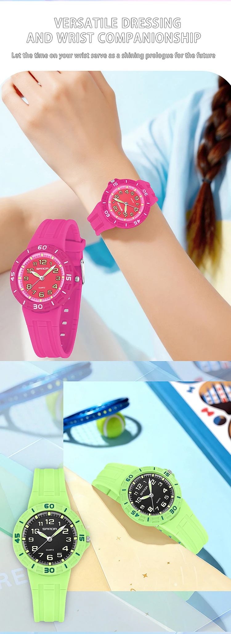 SANDA Men Women Student Quartz Watch Children Clock 50M Waterproof Luminous Durable Simple Elegant Sports Wristwatch