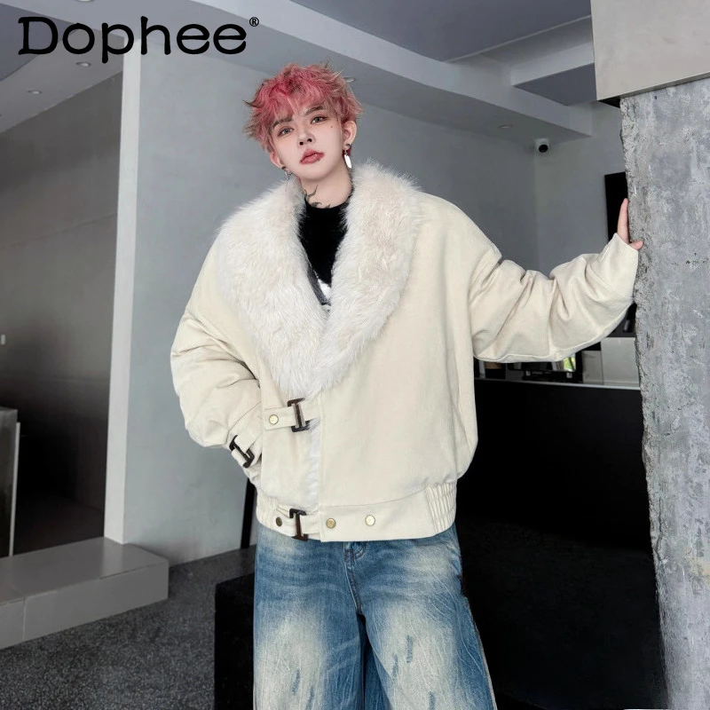 

2025 мужские зимние модные утолщенные уникальные куртки с длинными рукавами, парки с воротником из искусственного меха и лацканами, мужские теплые свободные удобные шикарные парки