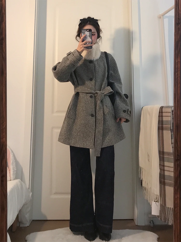 韓国風ウールコート レディース 冬新作 ゆったり ファーカラー オーバーサイズ 韓国ファッション 暖かい ポリエステル繊維 ロングコート