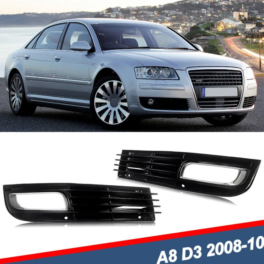 

For Audi A8 D3 2008-2010 Pair Front Bumper Fog Light Lamp Grille Cover Bezel United States