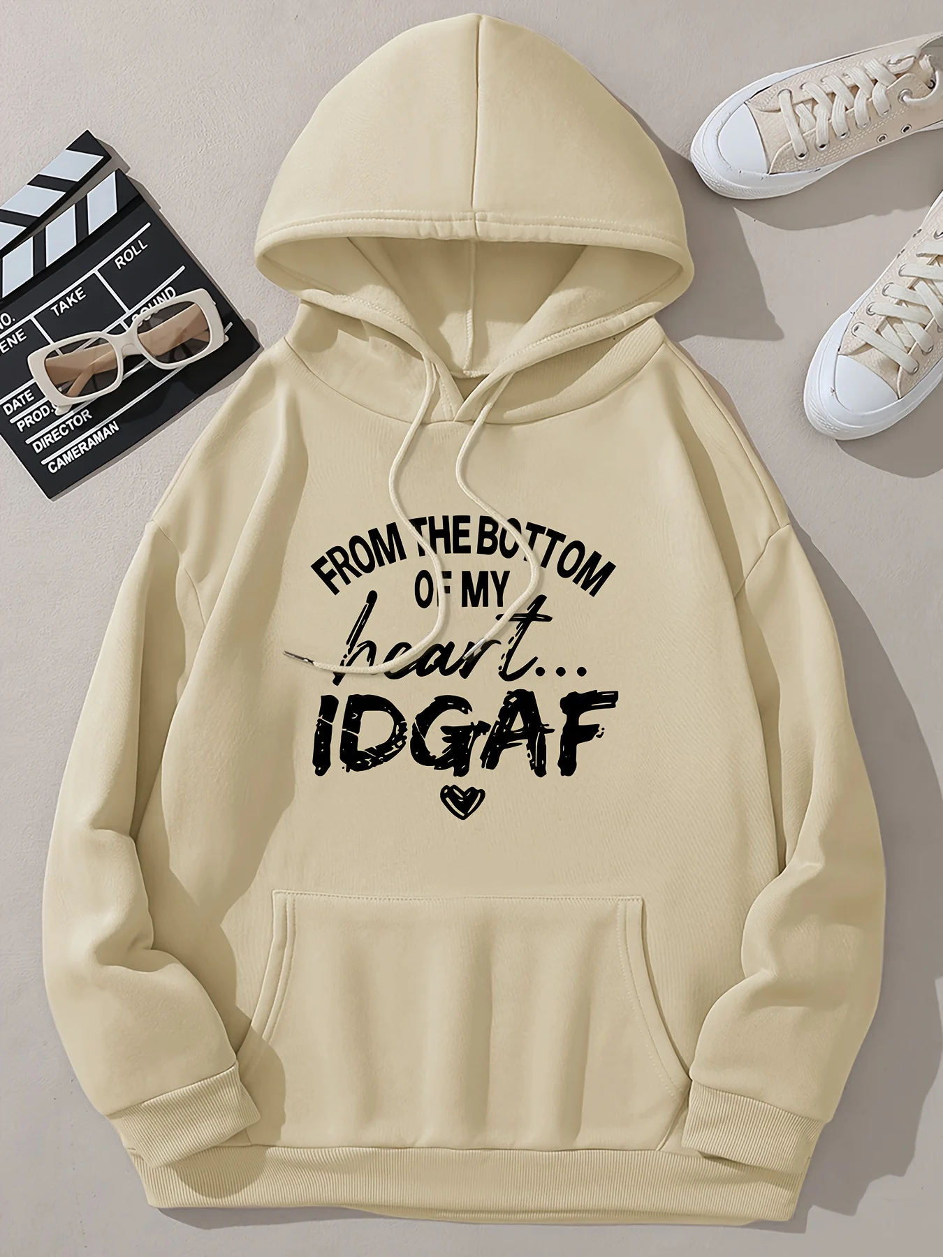 Kapuzenpullover mit Buchstabendruck, lässig, Taschenärmel, Kordelzug, Kapuzenpullover, Sweatshirt, Damenbekleidung, Kängurutasche, Kapuzenpullover, ästhetische Kleidung