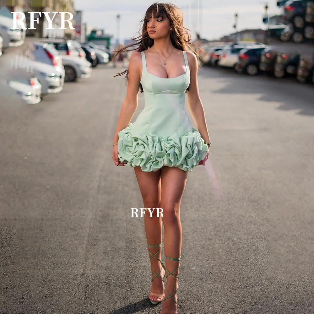 فستان RFYR صغير للحفلات الراقصة فستان قصير للحفلات مع زهور فستان الأميرة لحفل المشاهير فستان سهرة مثير للنساء حسب الطلب #1