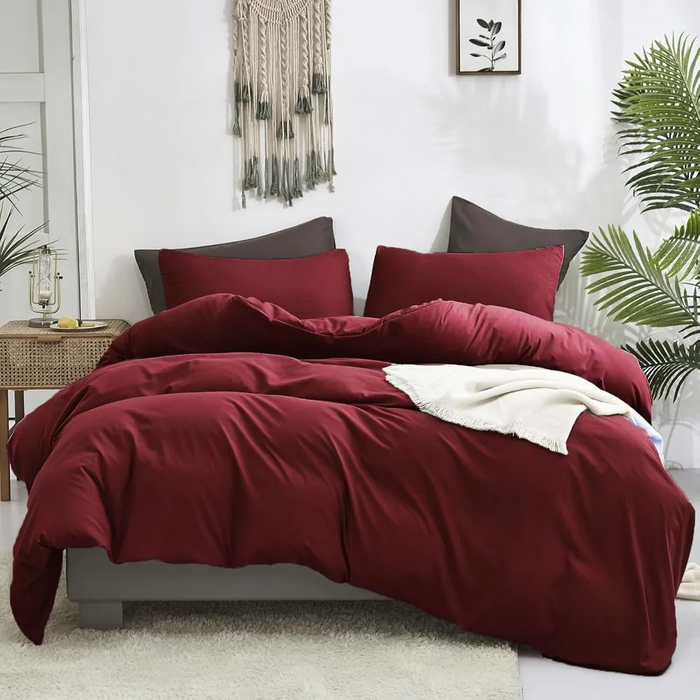 

Queen Size Burgundy Bedding Set - Dark Red Comforter with 3-Piece Claret Wine Red Quilts and Blankets