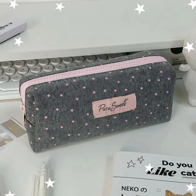 Pencil Case  Star Print Large Capacity Thickened Nylon Stationery Organizer for Kids Students School Office Use〔88〕