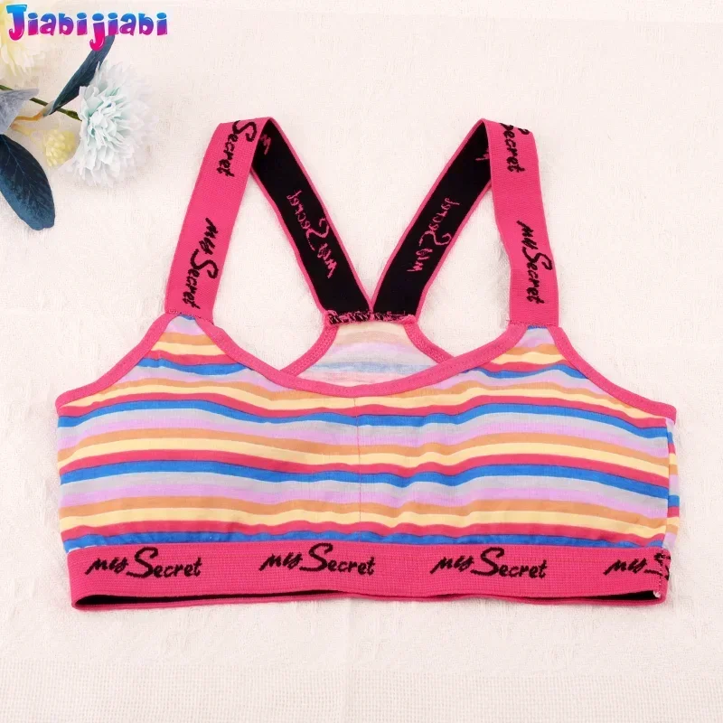 3PC Girls Training Bra - Cute Striped Sport Bra for Kids, Removable Foam Padding, Affordable Youth Underwear for Students 10-15T