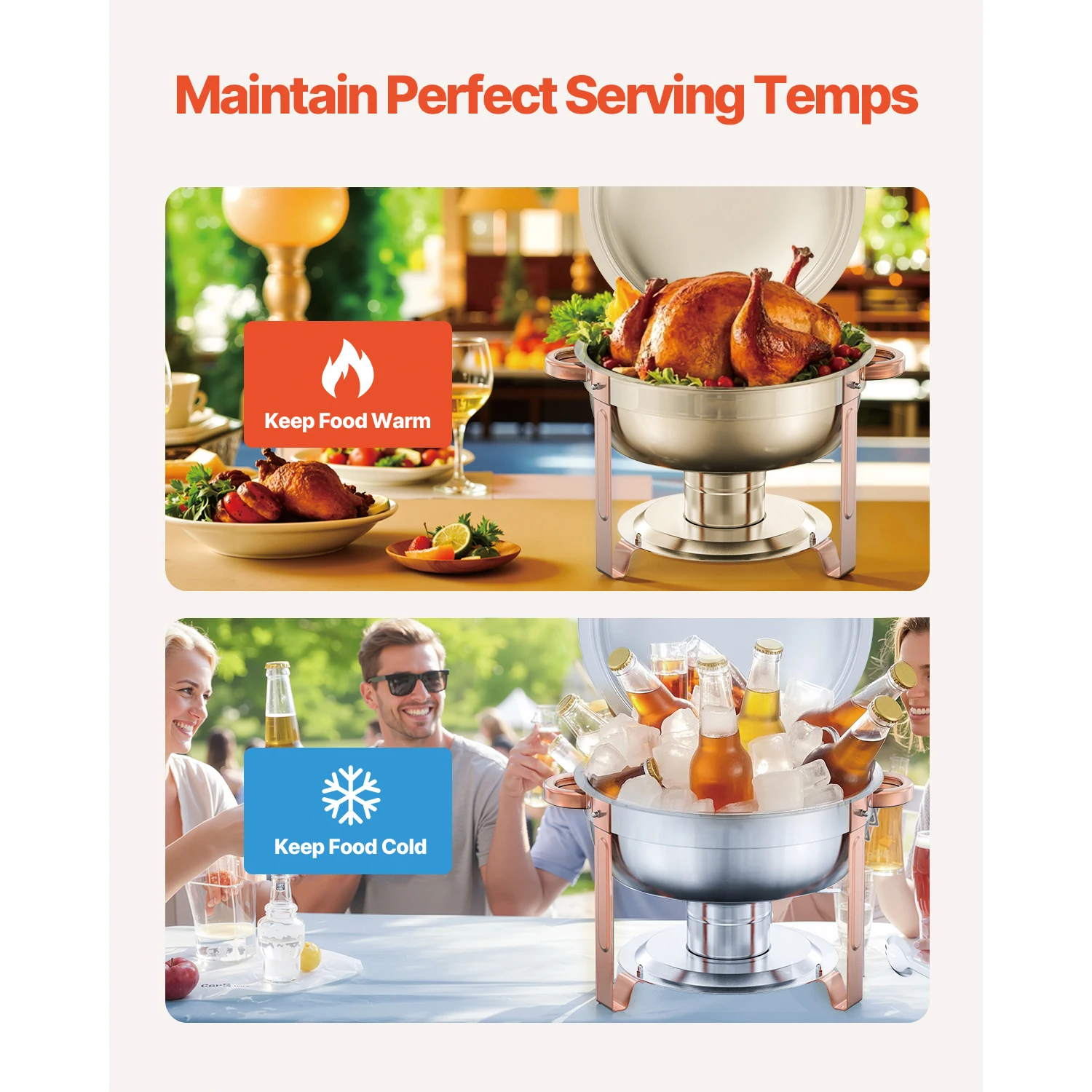 Set Perlengkapan Prasmanan SucceBuy 5 Qt 2 4 Pack, Panci Penghangat Makanan Stainless Steel dengan 4 Panci Ukuran Penuh, Bulat, untuk Katering