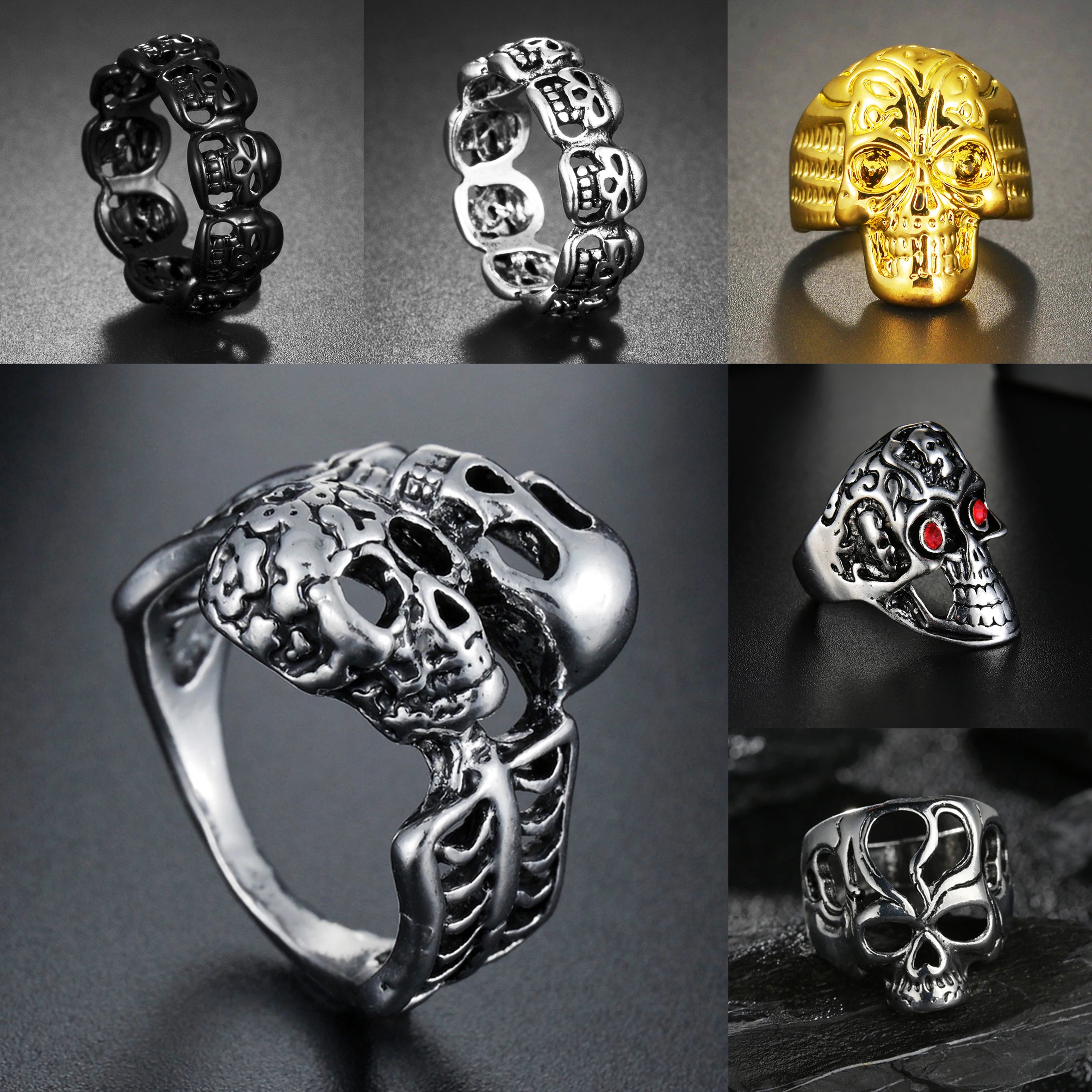 Animal Retro Gothic Ring Jewelry Classic Mysterious Motor Biker Skull Rings for Women Men Alien Predator Finger Ring Cosplay