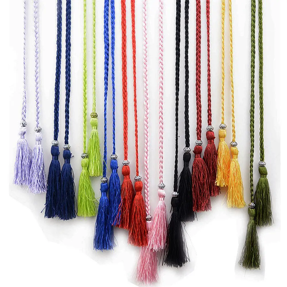 Cintura trançada fina com Tassle Bow para mulheres, cintos de tassles, cadeia de corda