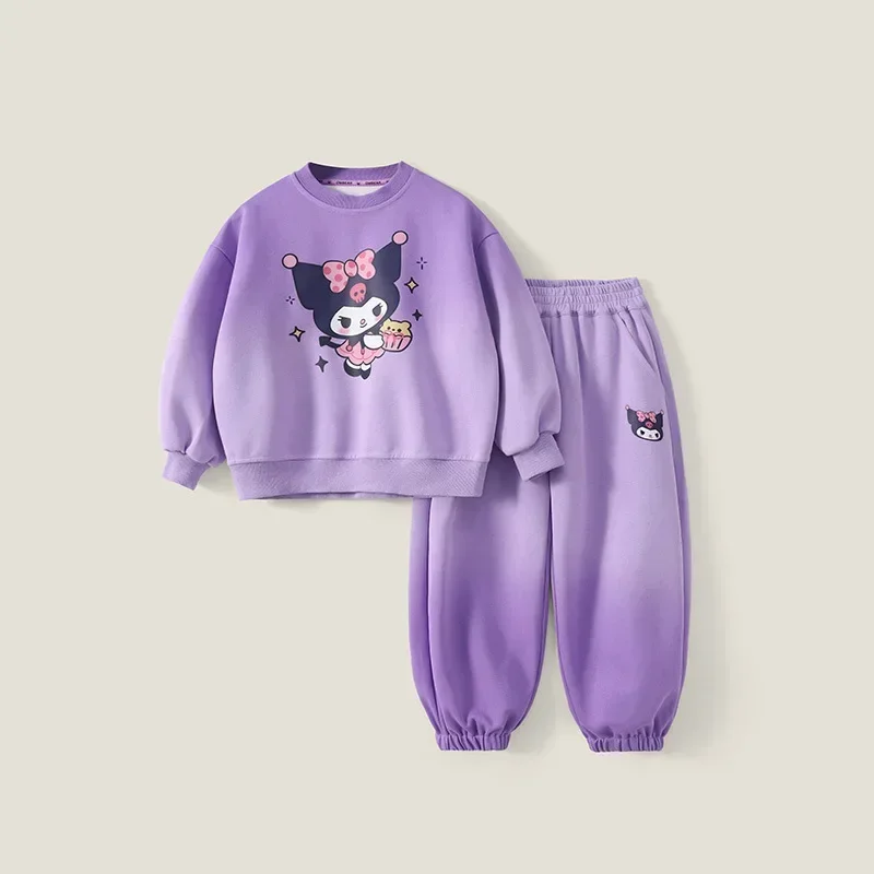 Anime Sanrio Cartoon Kuromi Print Clothing Sets for Children Girls Sweatshirt + Long Pants 2piece Toddler Kids Festival Gift