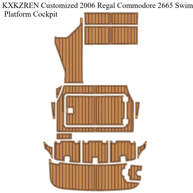 KXKZREN Custom 2006 Regal Commodore 2665 Swim Platform Cockpit for Boat Seadeck Self-adhesive EVA Foam Faux Teak Flooring Pad