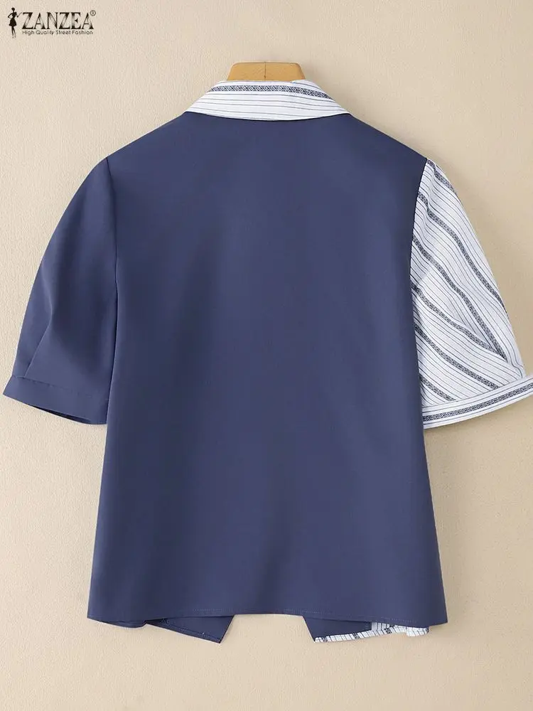 Camicie da donna alla moda ZANZEA 2025 Camicetta estiva Elegante camicia da lavoro OL Collo con risvolto Manica corta Blusas Stripe Patchwork Top Femme