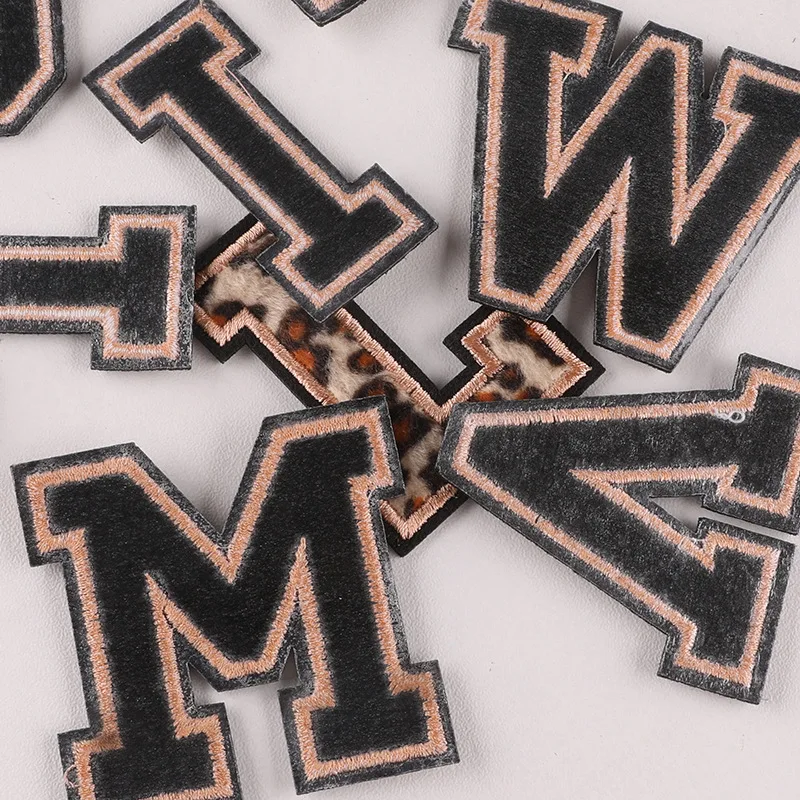 26 English Letters Leopard Print Fabric Badge DIY Embroidery Patch for Clothes Decoration Iron on Patches for Clothing