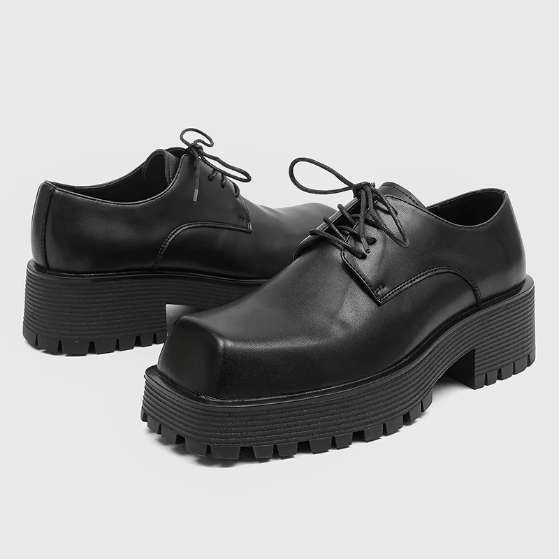 large size men casual business wedding formal dress shoes designer square toe platform shoe black trend natural leather footwear